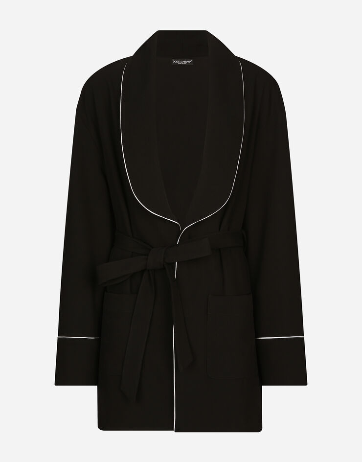 Dolce & Gabbana KIM DOLCE&GABBANA Chemise de pyjama en toile de laine avec ceinture Noir F26U3TFUBFZ