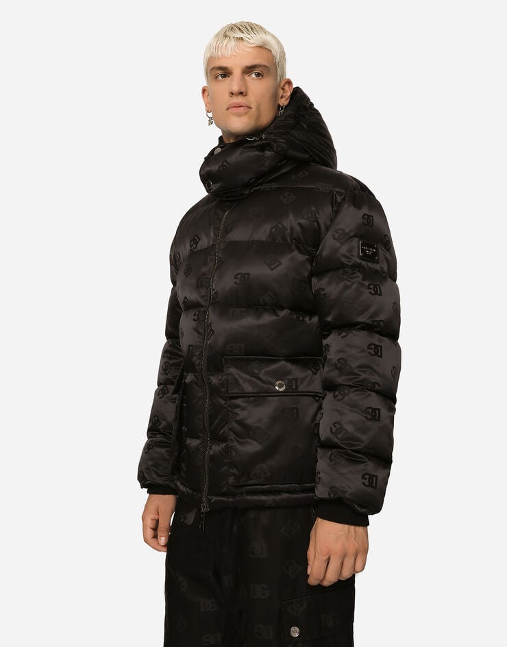 Dolce & Gabbana DG satin jacquard jacket with hood Black G9ZR9TFJSB7