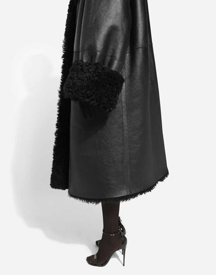 Dolce&Gabbana Double-breasted shearling coat Black F0W1ILFUP8Q