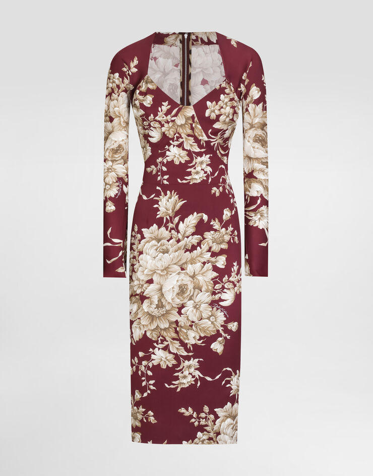 Dolce & Gabbana Kleid aus Charmeuse mit Rosenprint Drucken F6TMRTFSA7Y
