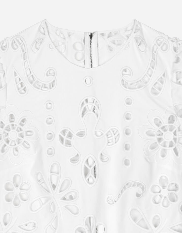 Dolce & Gabbana Midikleid aus Baumwolle mit Cut-out-Stickerei Weiss F6JJMZFG6A0