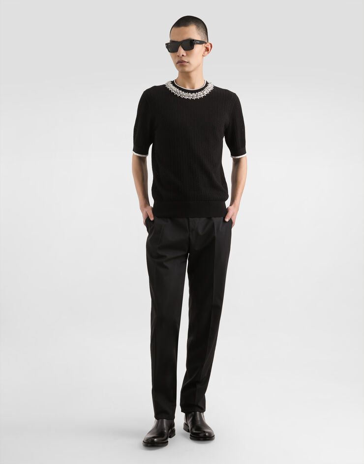 Dolce & Gabbana Rundhalspullover aus Baumwolle Schwarz GXX03ZJBCH1