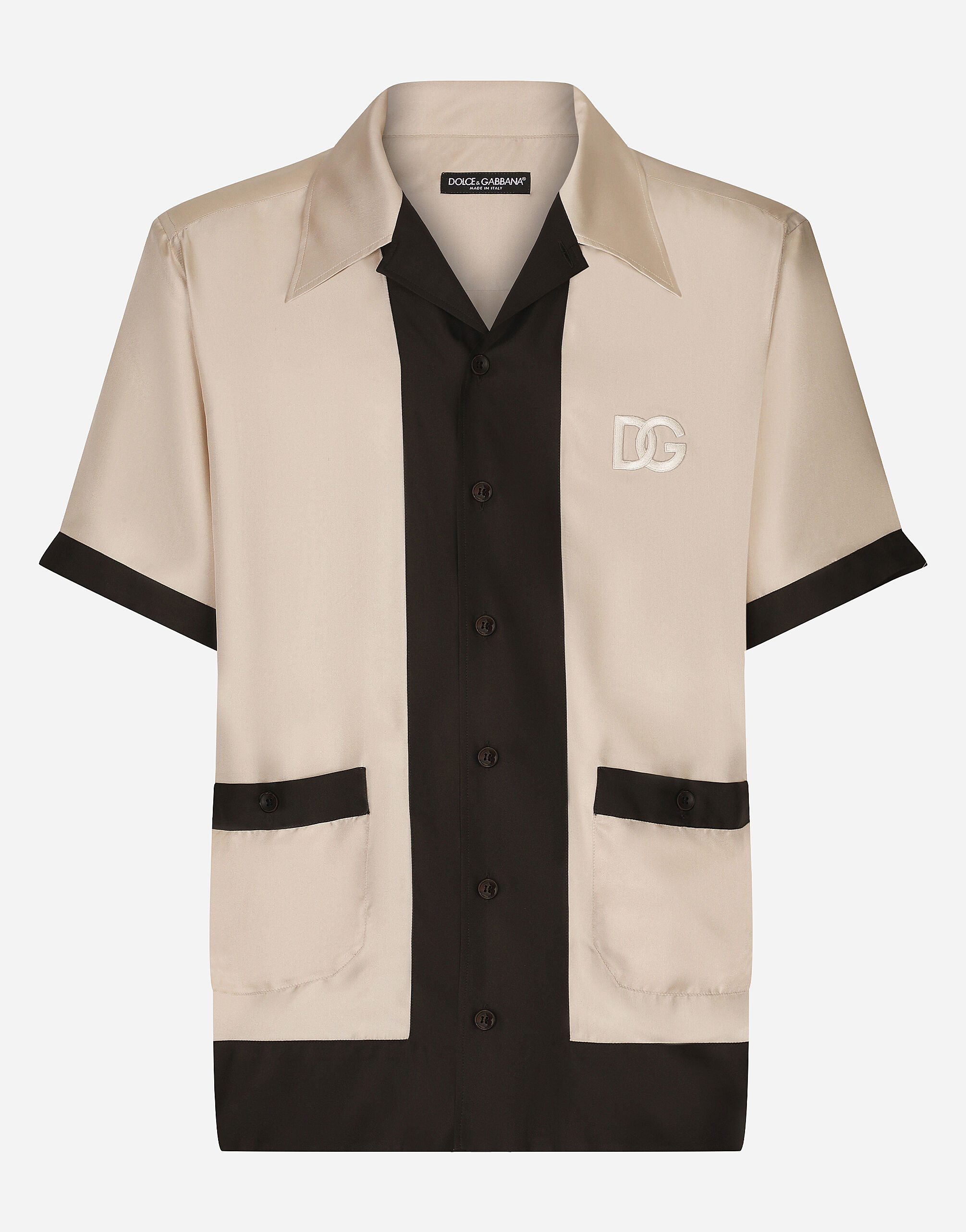 Silk twill Hawaiian shirt in Turtle Dove for Men Dolce Gabbana US