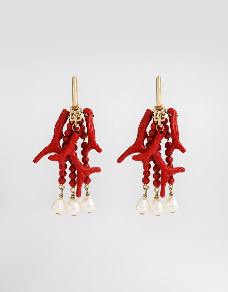 Dolce & Gabbana Creole earrings with horn, coral branches and pearls Dolce & Gabbana Creole earrings with horn, coral branches and pearls Gold WEQ6A4W1111