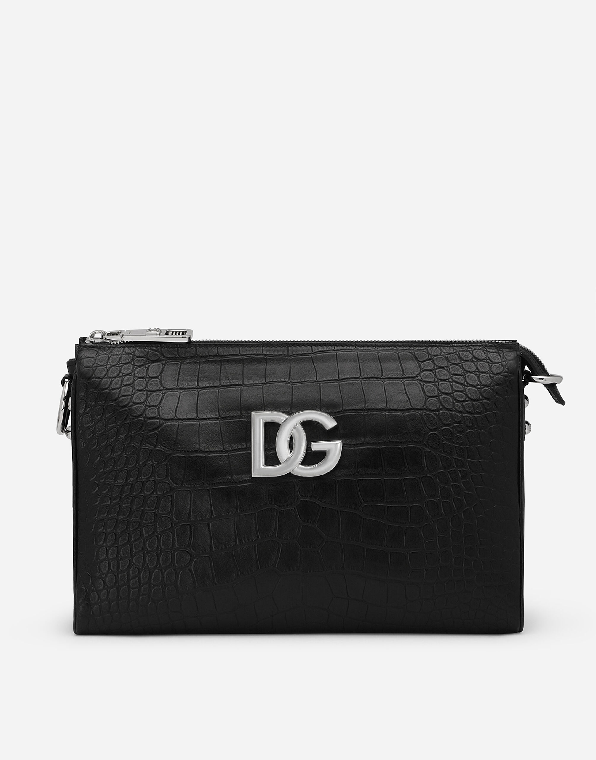 Medium Tris bag in crocodile-print calfskin in Black for Women