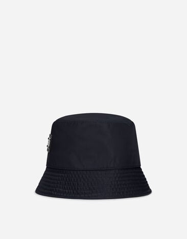 Dolce & Gabbana Nylon bucket hat with branded plate Black VG4416VP587