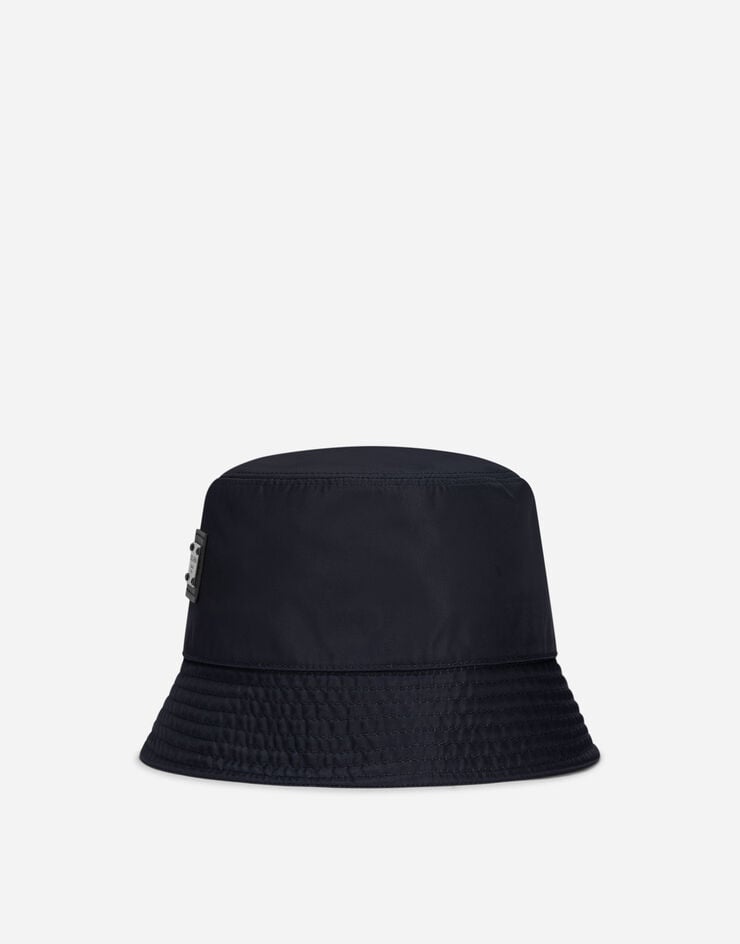 Dolce & Gabbana Cappello pescatore nylon con placca logata Blu GH701AGF853