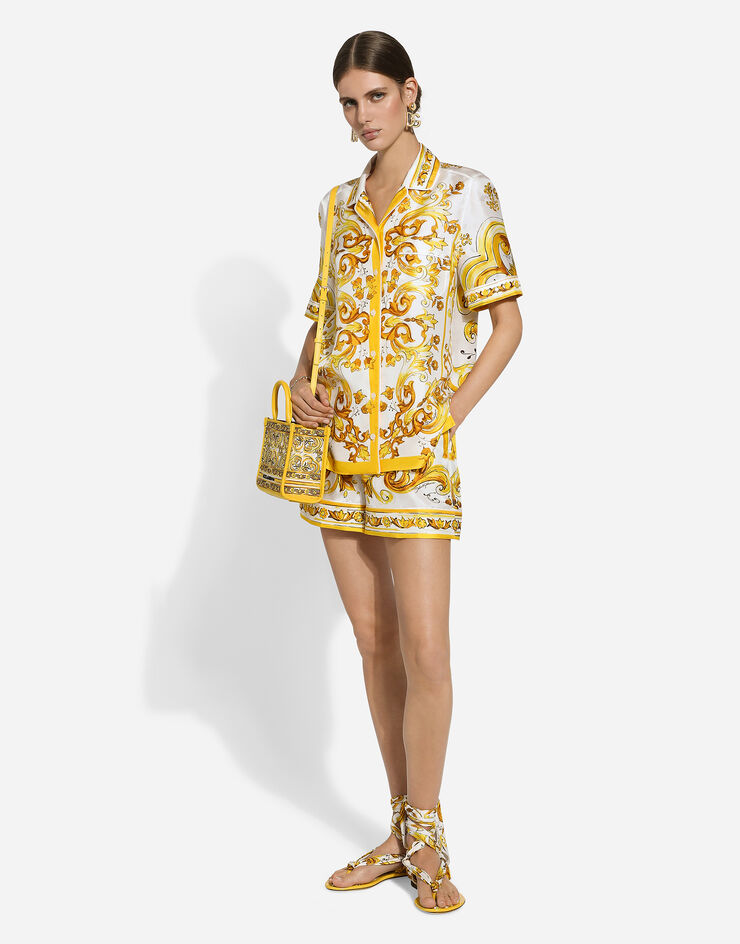 Dolce & Gabbana Kurzarmbluse aus Seidentwill Majolika-Print Drucken F5S02THI1TK