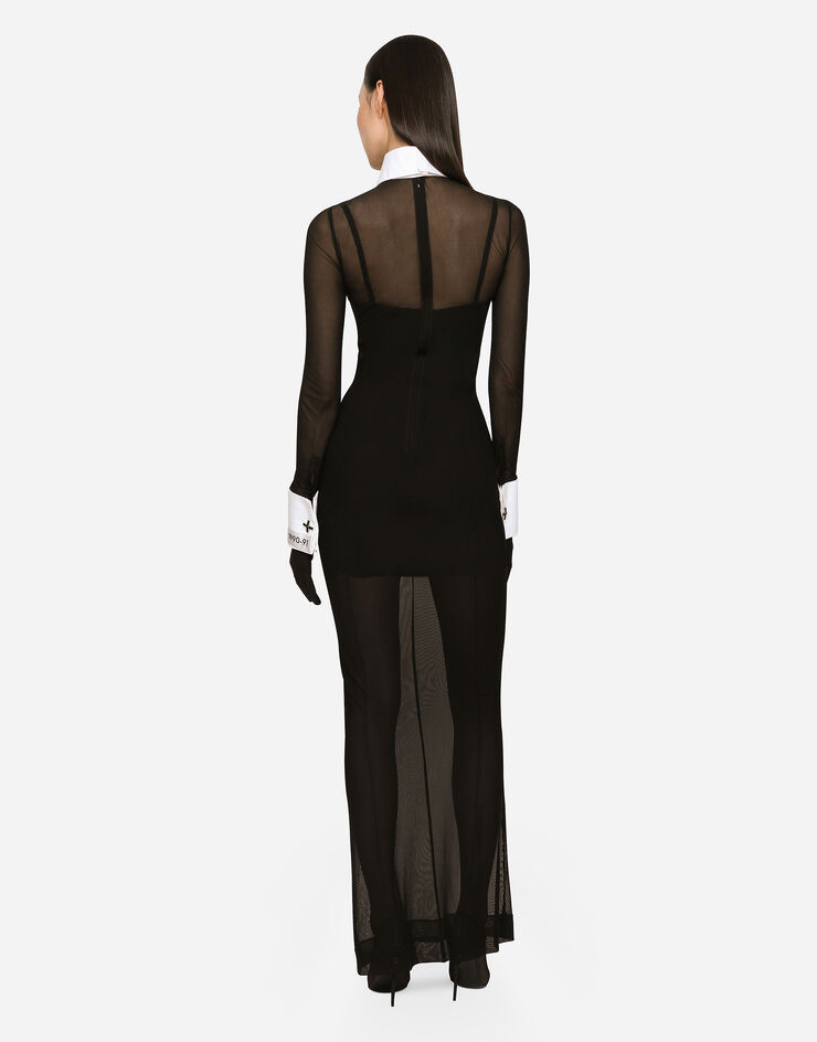Dolce & Gabbana KIM DOLCE&GABBANA Langes Kleid aus Tüll mit Blusen-Details Schwarz F6CMDTFLRC2