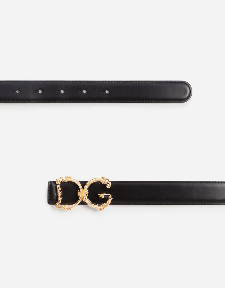 Dolce & Gabbana Cintura in cuoio con logo DG Barocco Nero BE1348AX095