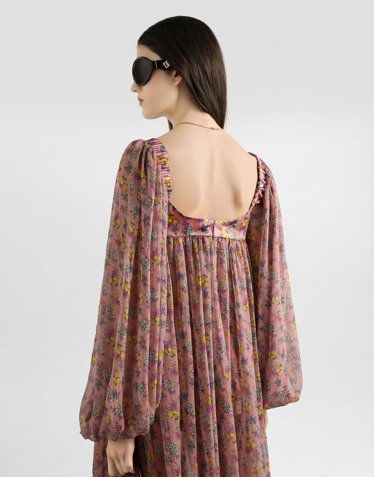 Dolce & Gabbana Small floral-print chiffon dress with lace Multicolor F60GVTGDDLD