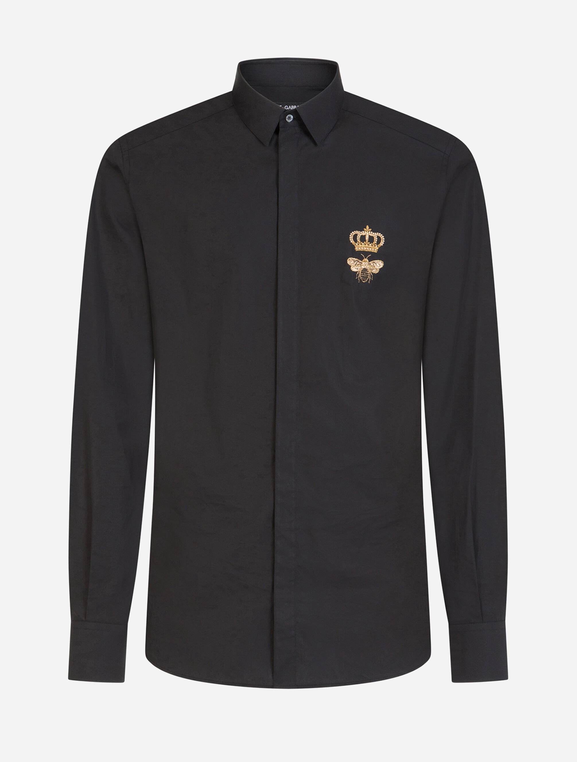 Dolce & Gabbana Cotton gold-fit shirt with patch Black G5GD0ZGEY84