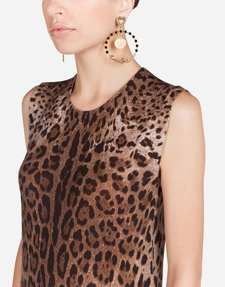 Dolce & Gabbana Pull sans manches en laine avec imprimé léopard Multicolore FX452TJAHHD