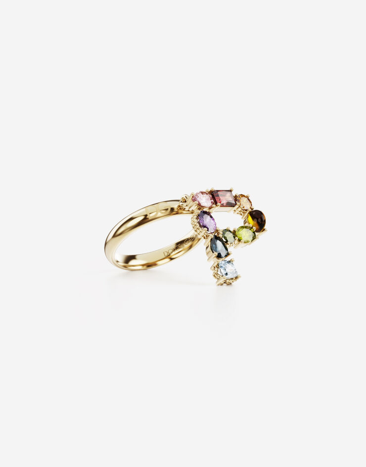Dolce & Gabbana Rainbow alphabet P ring in yellow gold with multicolor fine gems Gold WRMR1GWMIXP