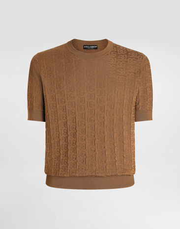 Dolce & Gabbana Jersey de cuello redondo de seda con bordado integral del logotipo DG Multicolor GXZ64TJFMMS