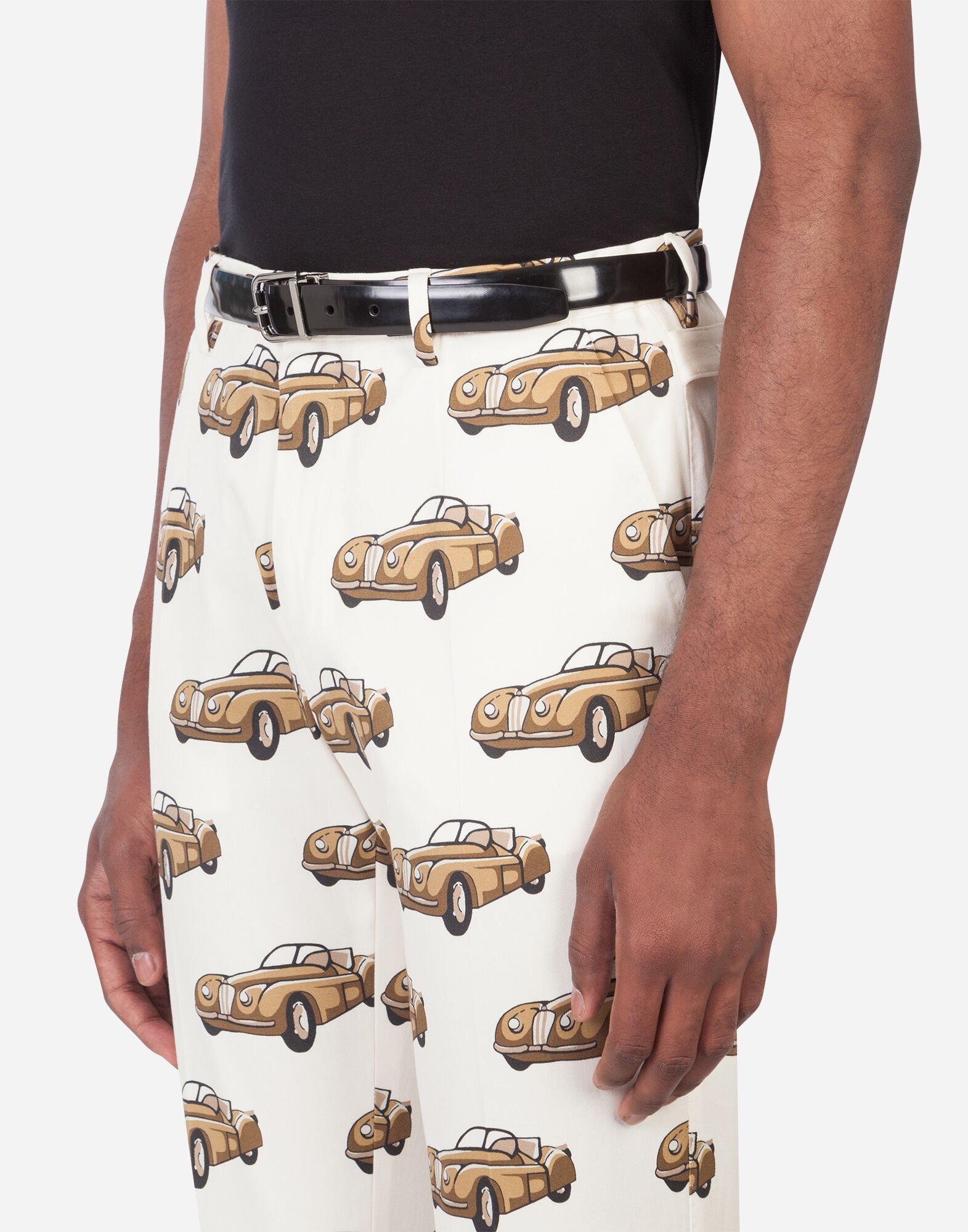 STRETCH COTTON PANTS WITH SMALL CAR PRINT
