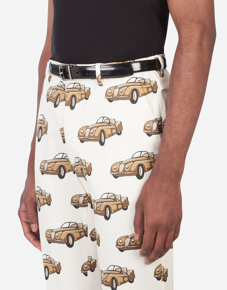 Dolce & Gabbana STRETCH COTTON PANTS WITH SMALL CAR PRINT BEIGE GY6IETFSFJV