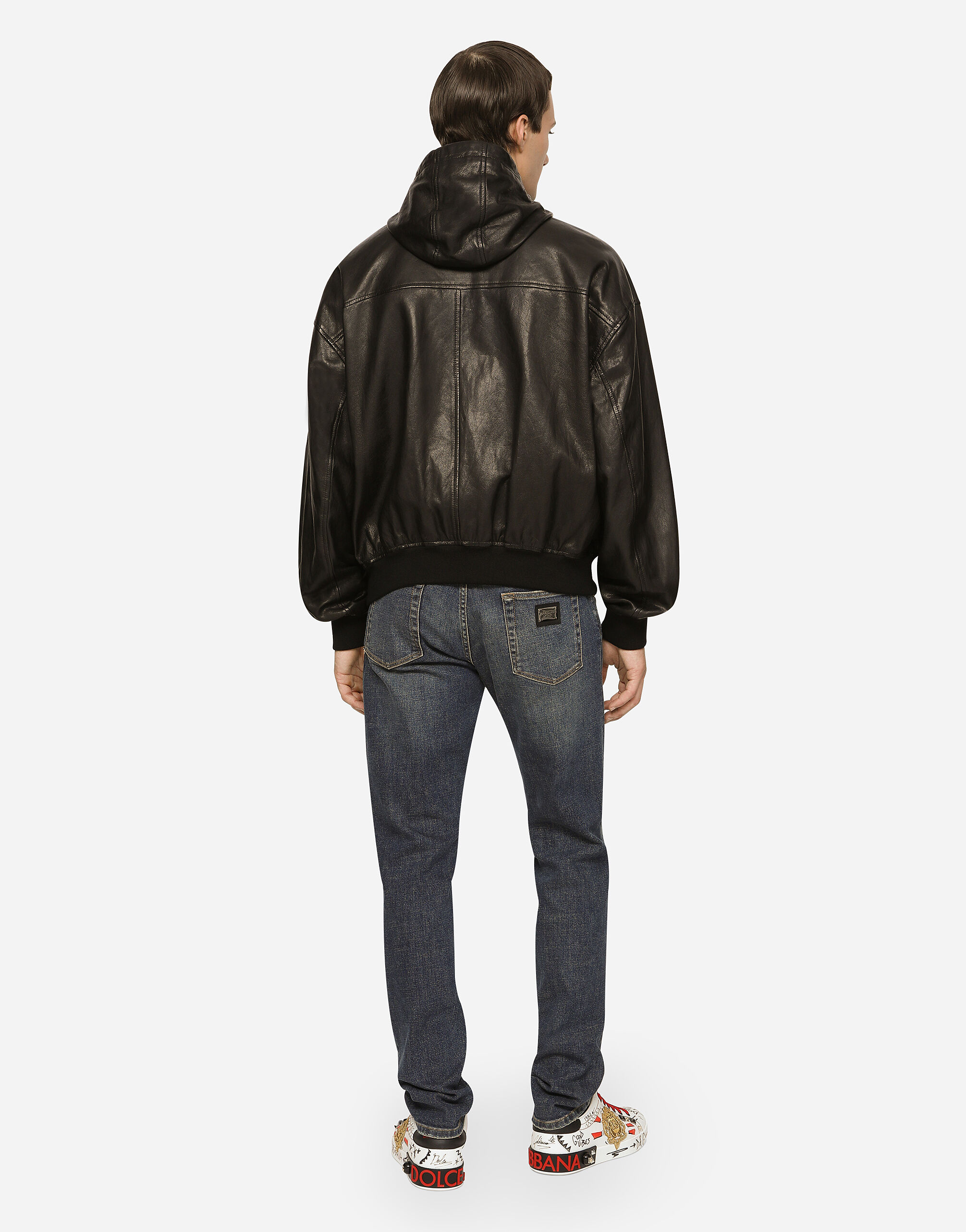 Nappa leather jacket with hood and tag in Black for Men Dolce Gabbana US