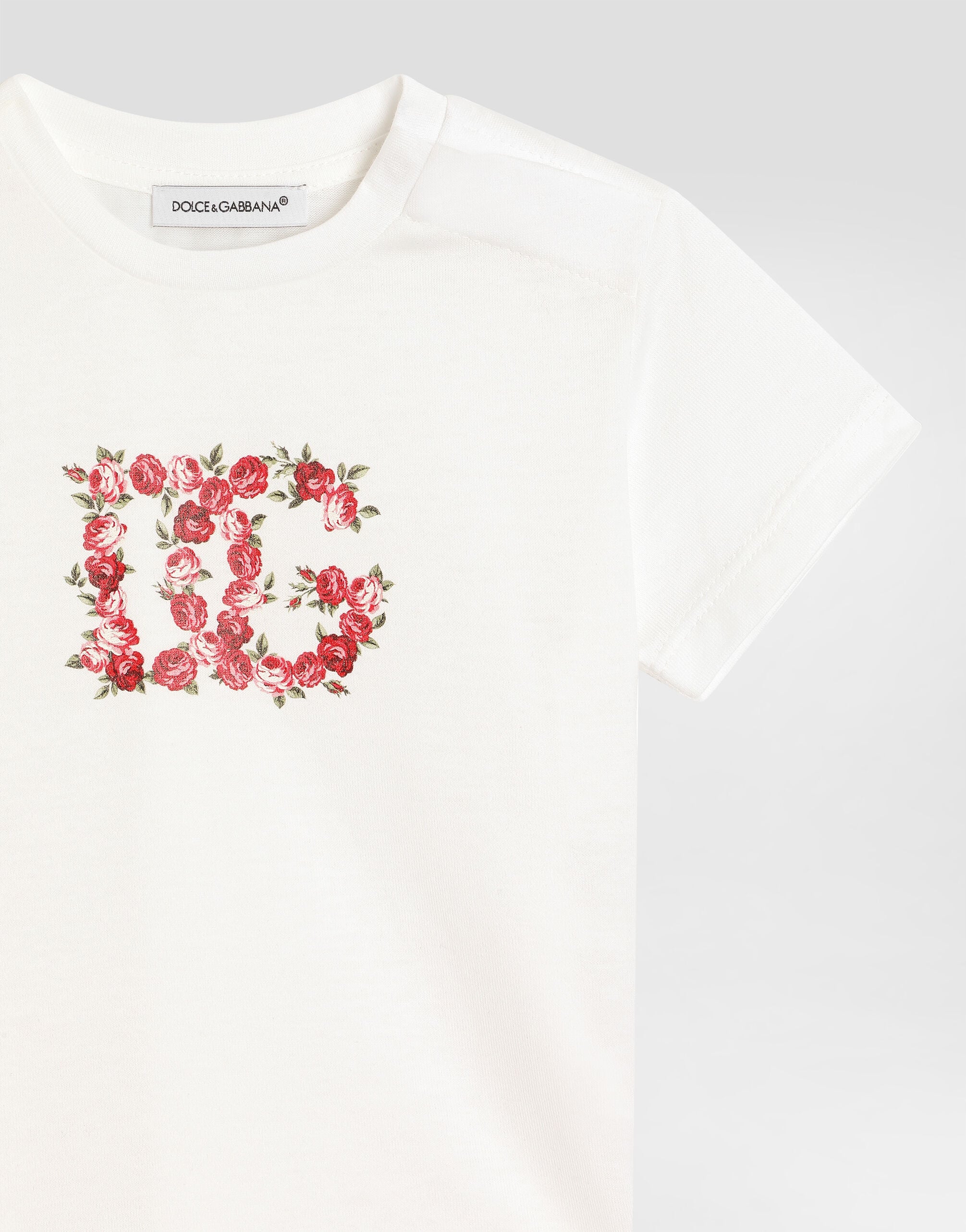 Whiteのガールズ Small rose-print jersey t-shirt | Dolce&Gabbana®