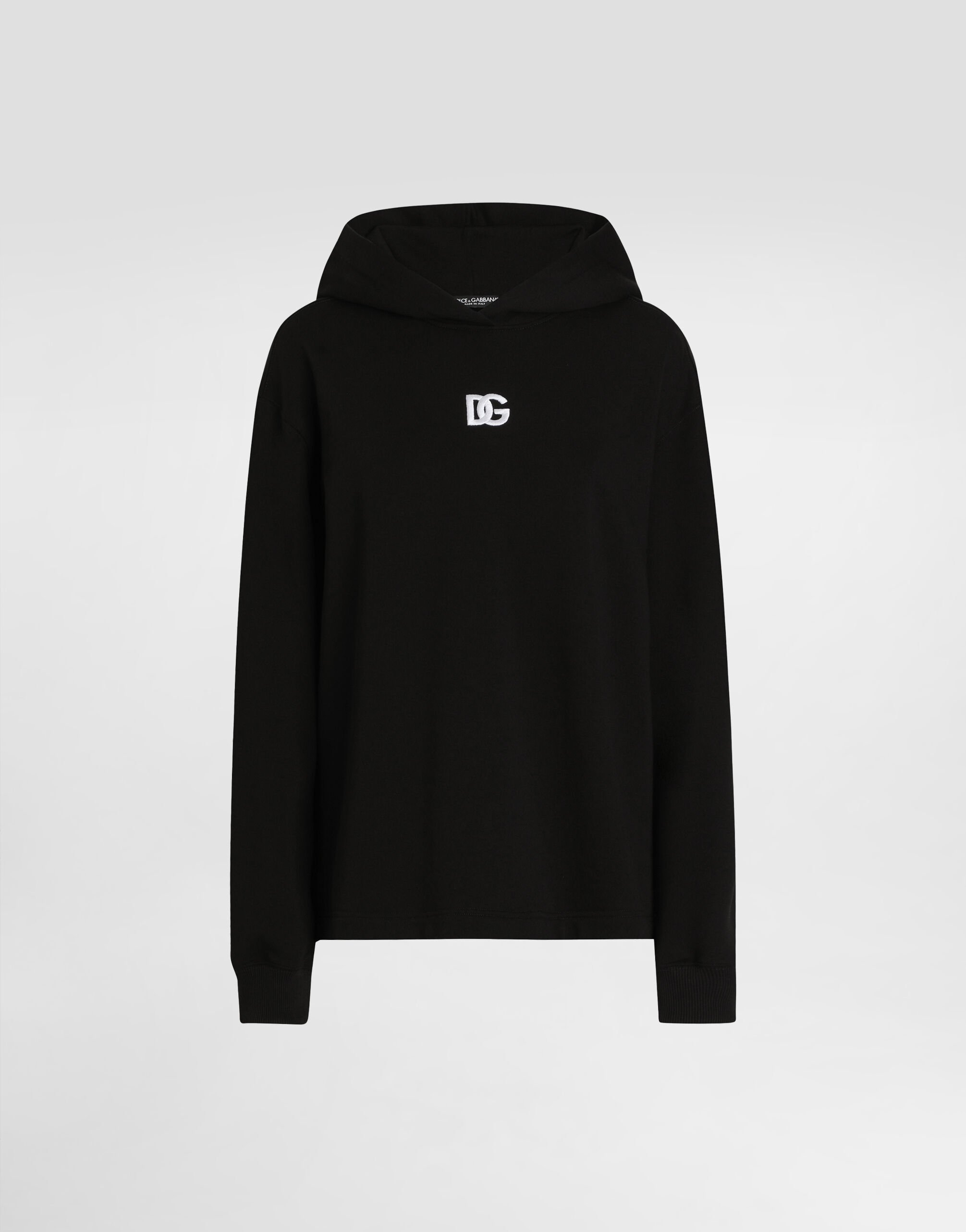 Jersey hoodie with DG embroidery in Black for Women