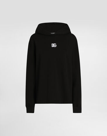 Dolce & Gabbana Jersey hoodie with DG embroidery Black F8V33ZGDCYF
