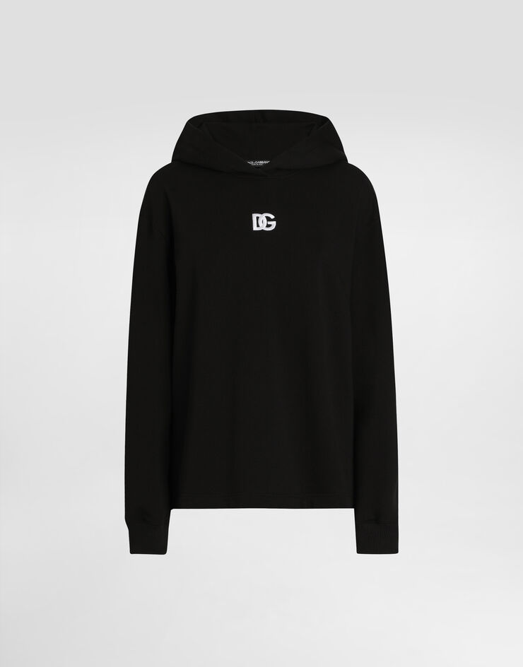 Dolce & Gabbana Jersey hoodie with DG embroidery Black F9S49ZGDCYC