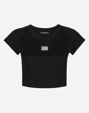 Dolce & Gabbana Cropped jersey T-shirt with Dolce&Gabbana tag Black FTAG1TG9921