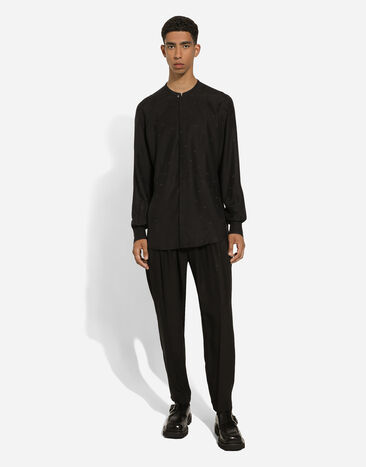 Dolce & Gabbana Silk Martini-fit shirt with plastron Black G5LF8TFJ1FK