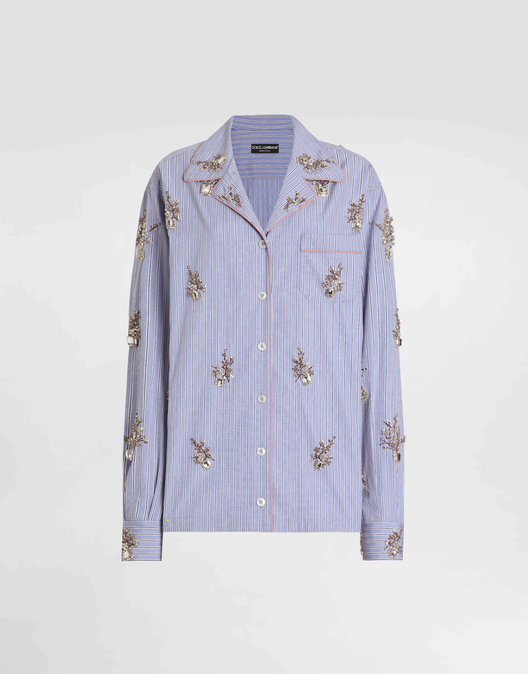 Multicolorのウィメンズ Cotton shirt with crystal flower embroidery