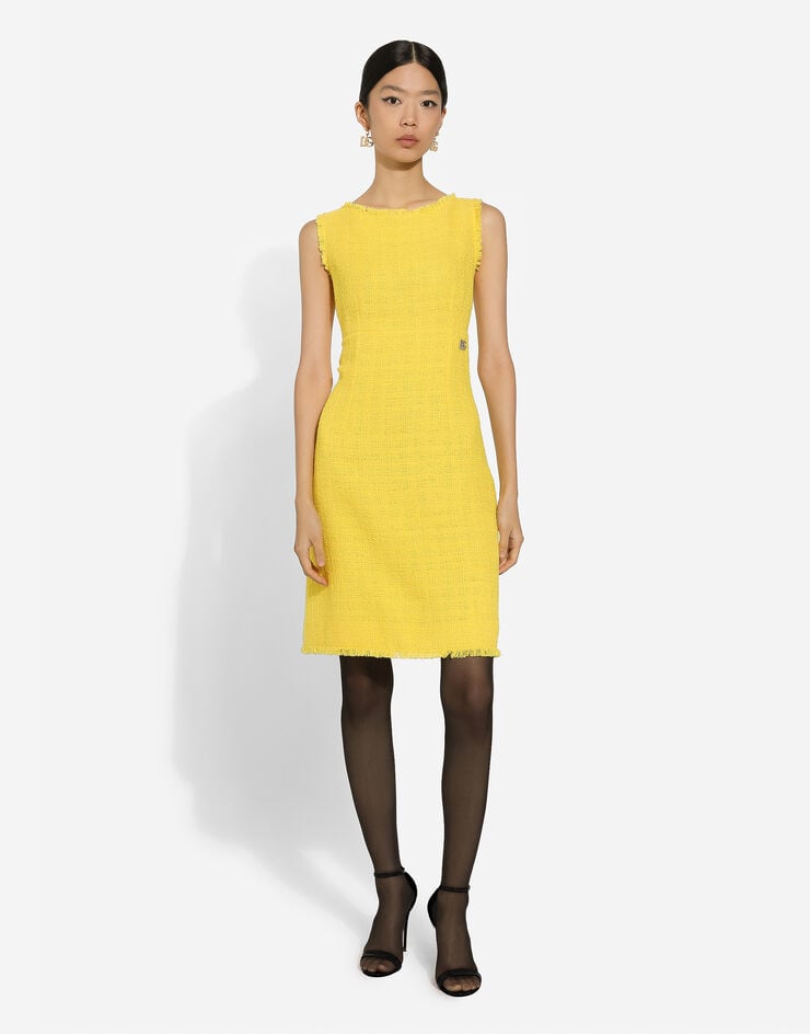 Dolce & Gabbana Raschel tweed calf-length dress with DG logo Yellow F6HATTFMTAC