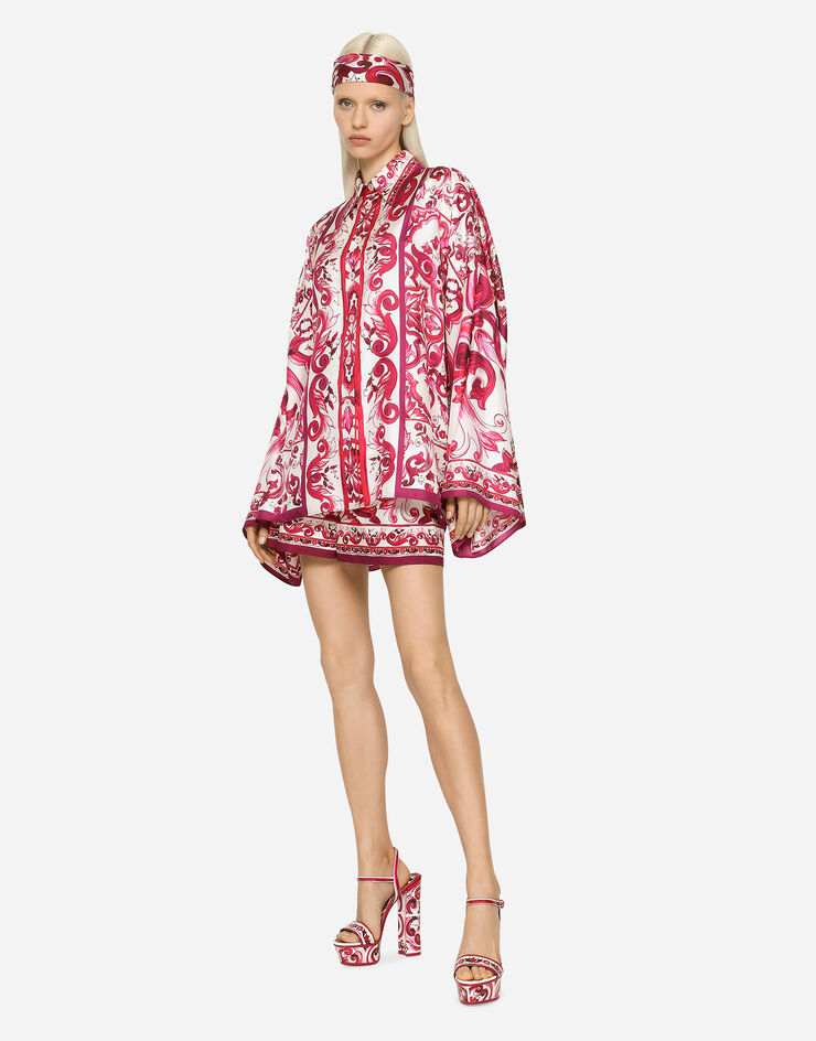 Dolce&Gabbana Рубашка из твила с принтом майолики и разрезами разноцветный F5O28THI1BO