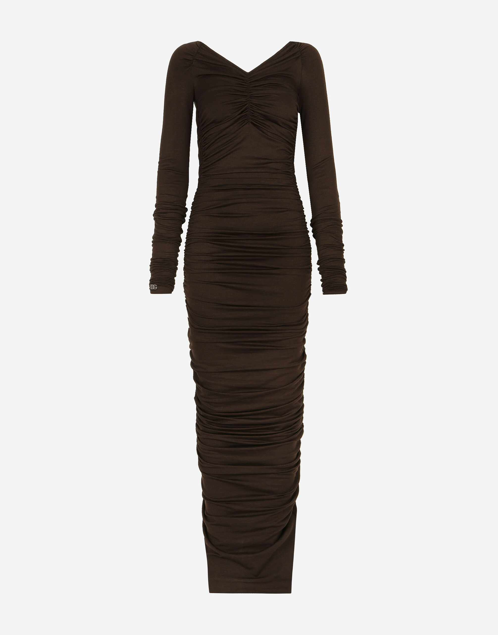 V neck calf length dress in wool jersey Dolce Gabbana