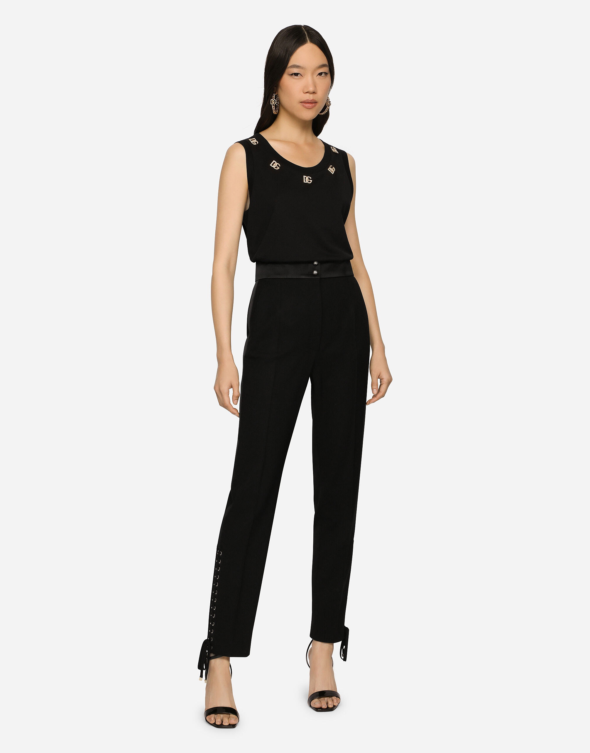 Twill pants with lacing in Black for Women | Dolce&Gabbana® US