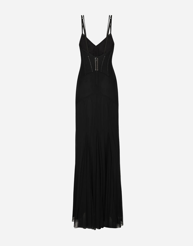 Dolce & Gabbana Langes Kleid aus Tüll Black F6JGWTFLRDA
