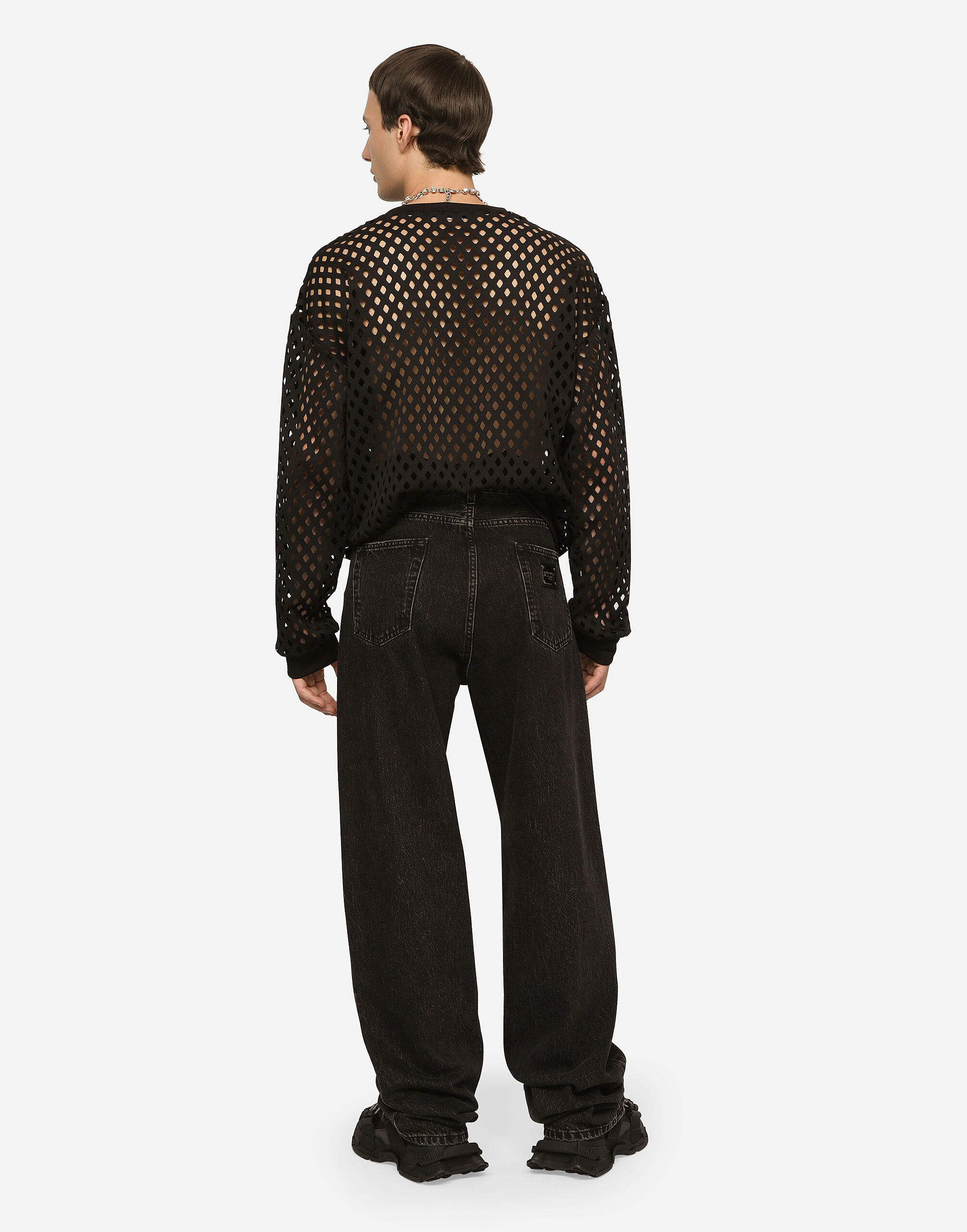 ●Dolce&Gabbana●エンボス タグ ジャージー スウェット シャツ ブラックのメンズ スウェットシャツ ジャージー パンチング