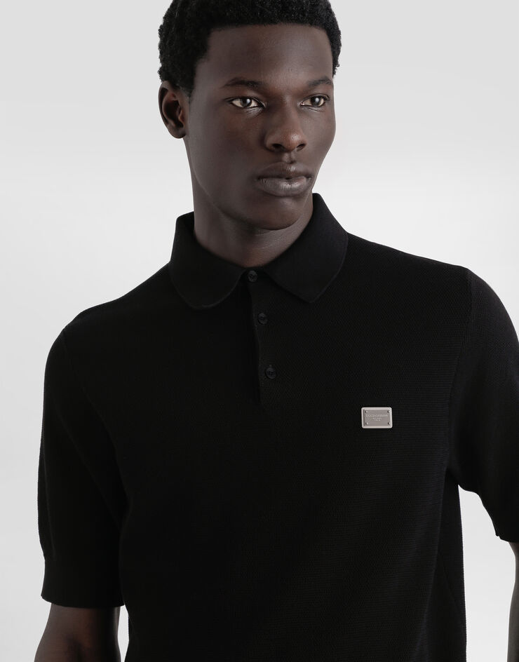 Dolce & Gabbana Polo de algodón con placa con logotipo Negro GXZ02TJBCF5