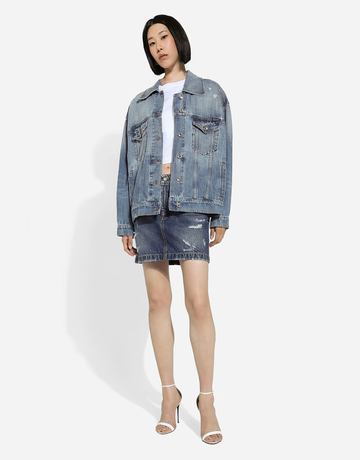 Denim jacket with branded plate in Blue for | Dolce&Gabbana® US