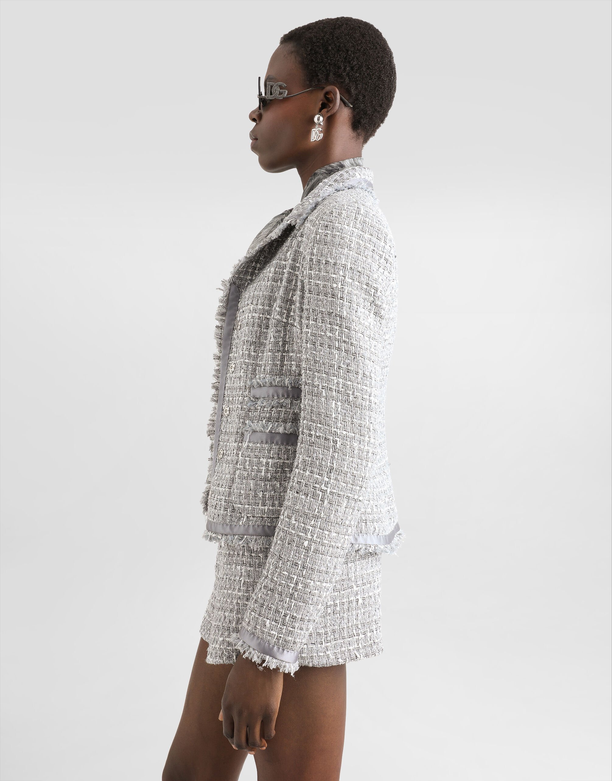 Short single-breasted lamé bouclé jacket in Multicolor for