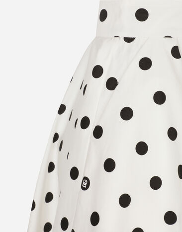 Dolce & Gabbana Cotton drill calf-length circle skirt with polka-dot print Print F4CVMTFSFNM