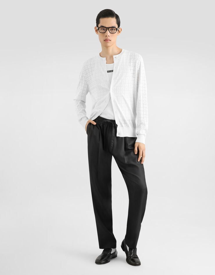 Dolce & Gabbana Cardigan aus Seiden-Broderie Anglaise mit Logostickerei White GXS13TJBSQ3
