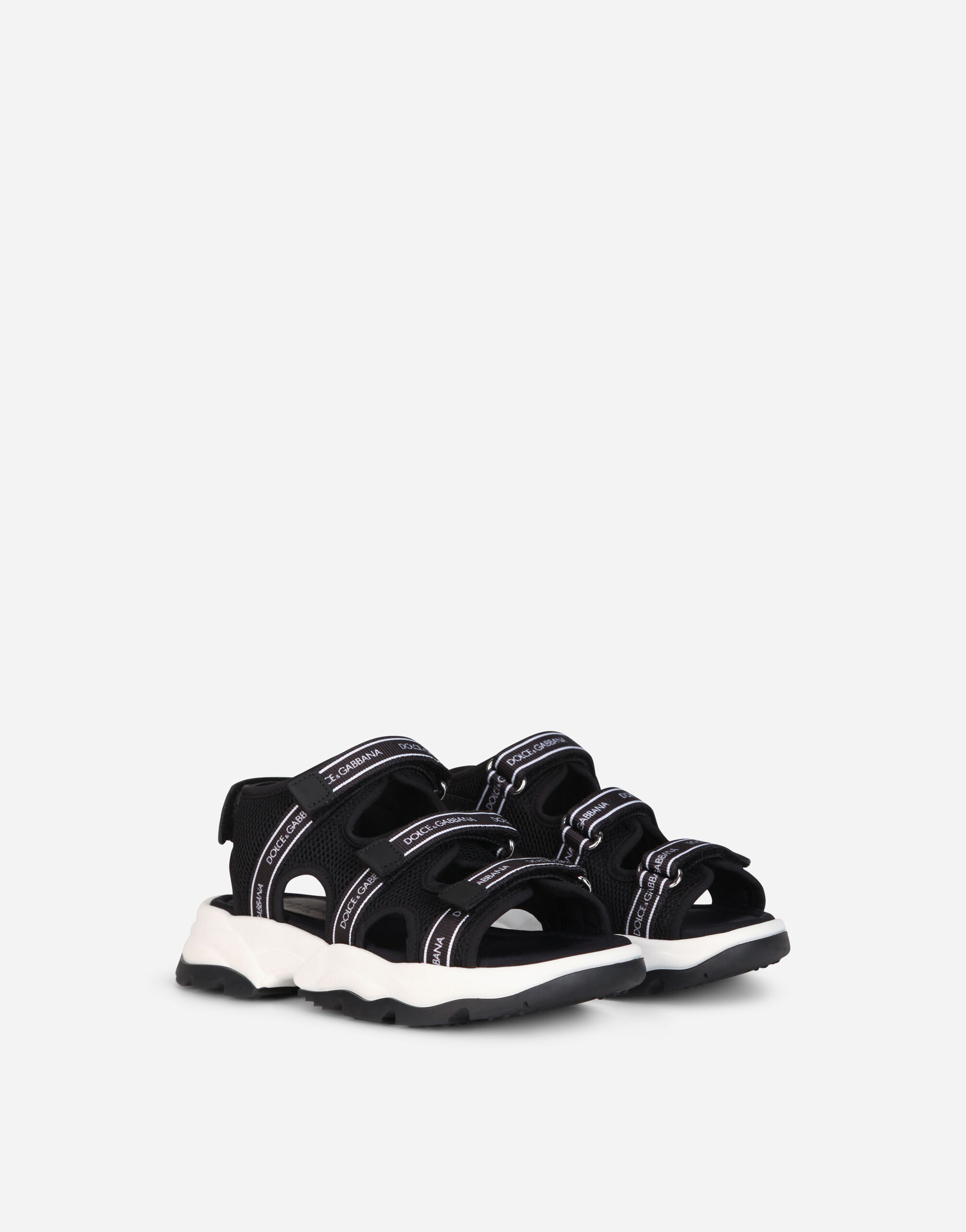 Mesh trekking sandals with jacquard logo in Black White for for