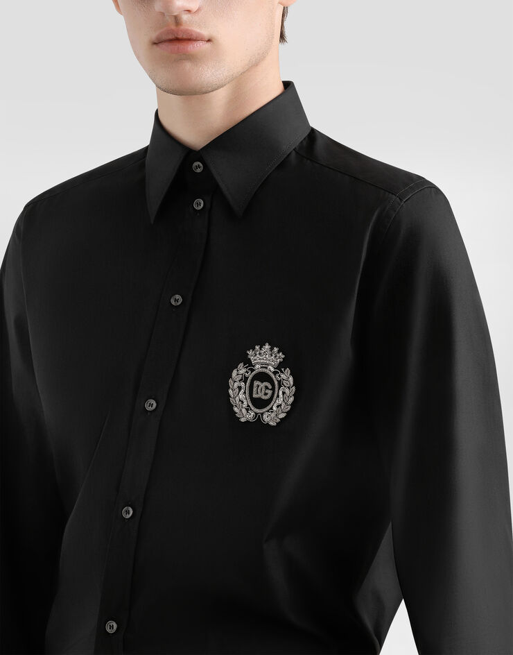 Dolce & Gabbana Cotton shirt with heraldic patch Black G5ML1ZGI757