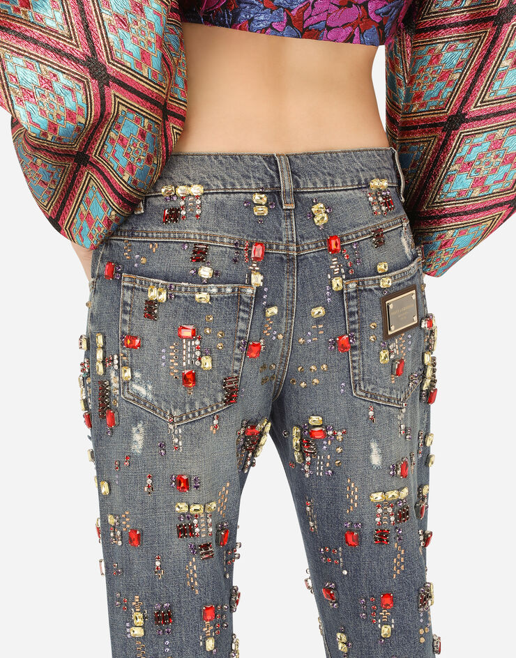 Dolce & Gabbana Boyfriend Jeans aus Denim mit Steinen bestickt Rosa FTBI2ZG8FH2