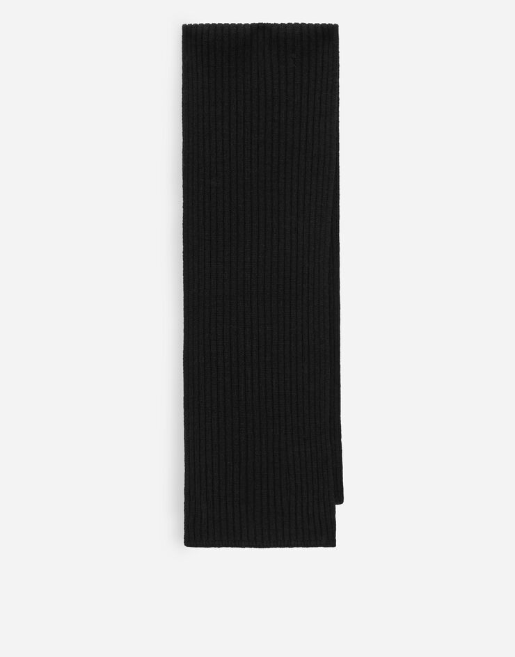 Dolce&Gabbana Ribbed knit scarf with logo tag Black LBKAB4JCVM2