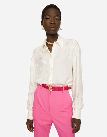 Dolce & Gabbana Silk shirt with jacquard DG logo White F5O54TFJ1JO