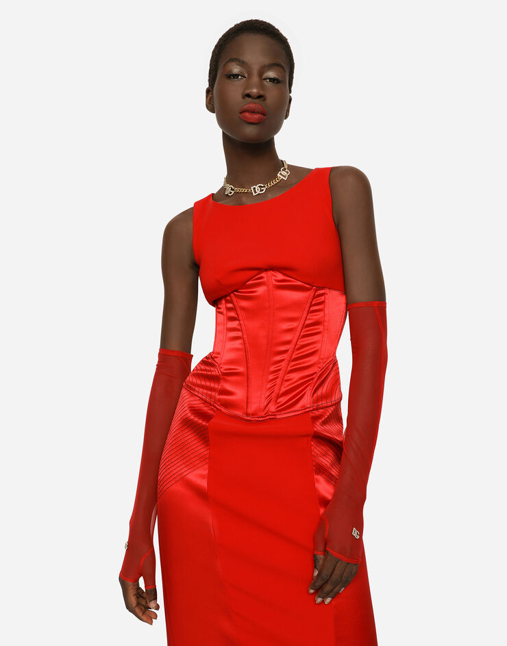 Dolce & Gabbana Longuette-Kleid aus Satin und Cady Rot F6AWOTFURAD