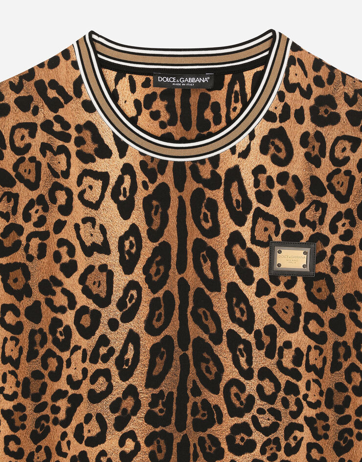 Dolce & Gabbana Round-neck T-shirt with leopard-print Crespo and tag Print G8PN9TII7B0