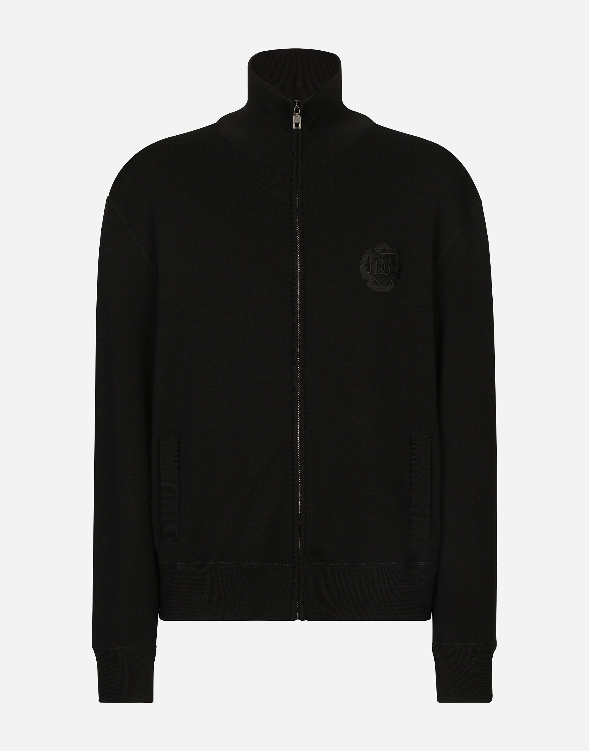 Cashmere and silk zip up sweatshirt with DG patch in Black for Men Dolce Gabbana