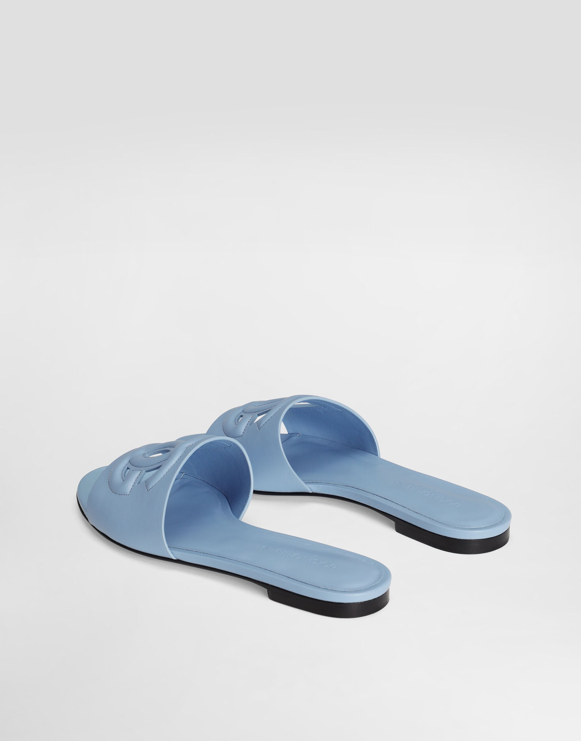 Calfskin sliders in Light Blue for Women | Dolce&Gabbana® US