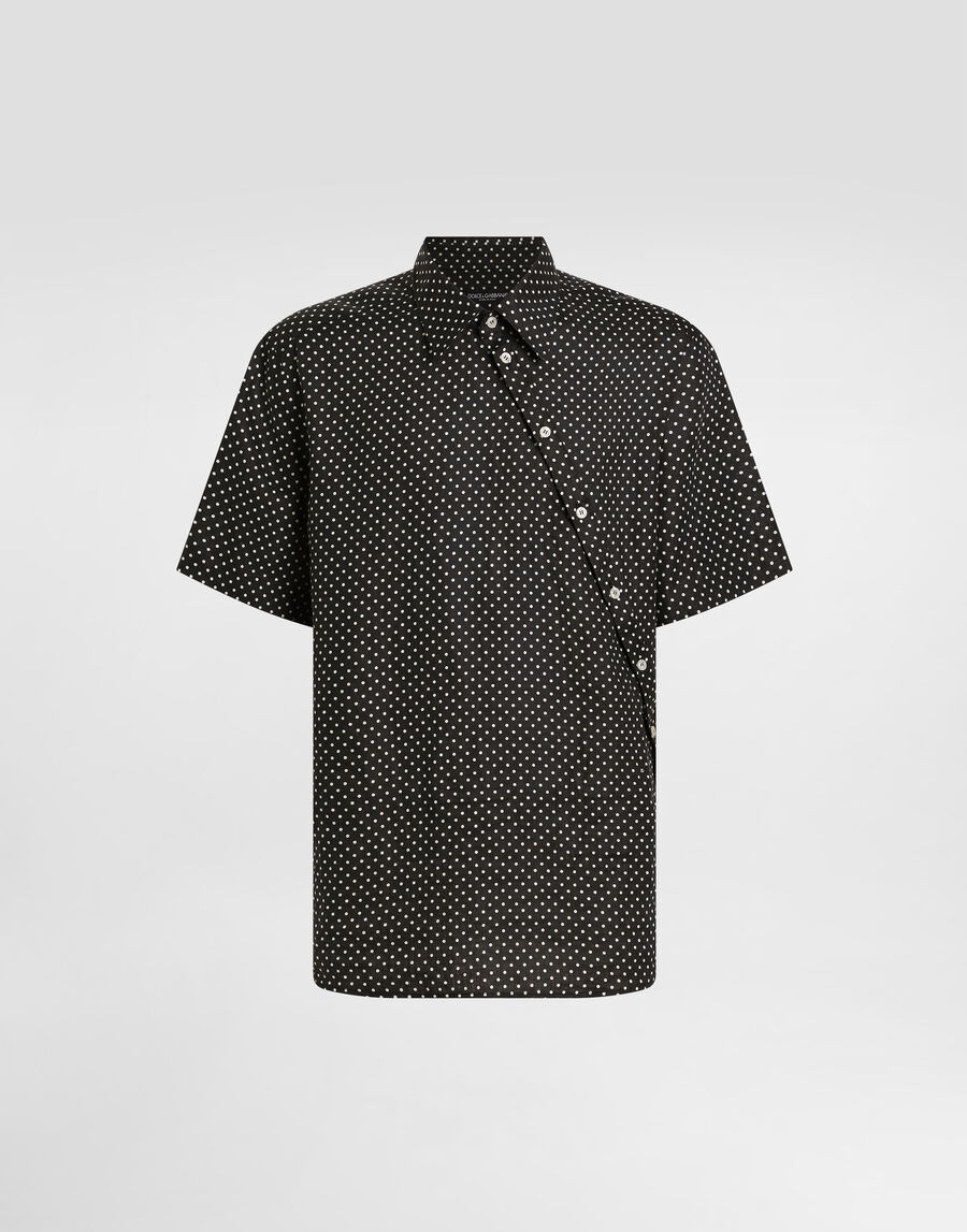 Polka dot-print linen shirt